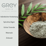 GREY Berlin Pure Skin Seaweed Face Mask Inhaltsstoffe: isländischer Knotentang, Spirulina Algen, Grüne Tonerde, Meersalz, Zinkoxid