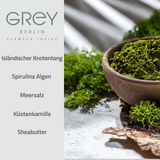 GREY Berlin Great Day Cream Inhaltsstoffe: isländischer Knotentang, Spirulina Algen, Meersalz, Küstenkamille, Sheabutter